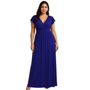 Maxi Dress Fits M/L Formal Deep Purple V Neck NWT Quality Wedding Guest Party